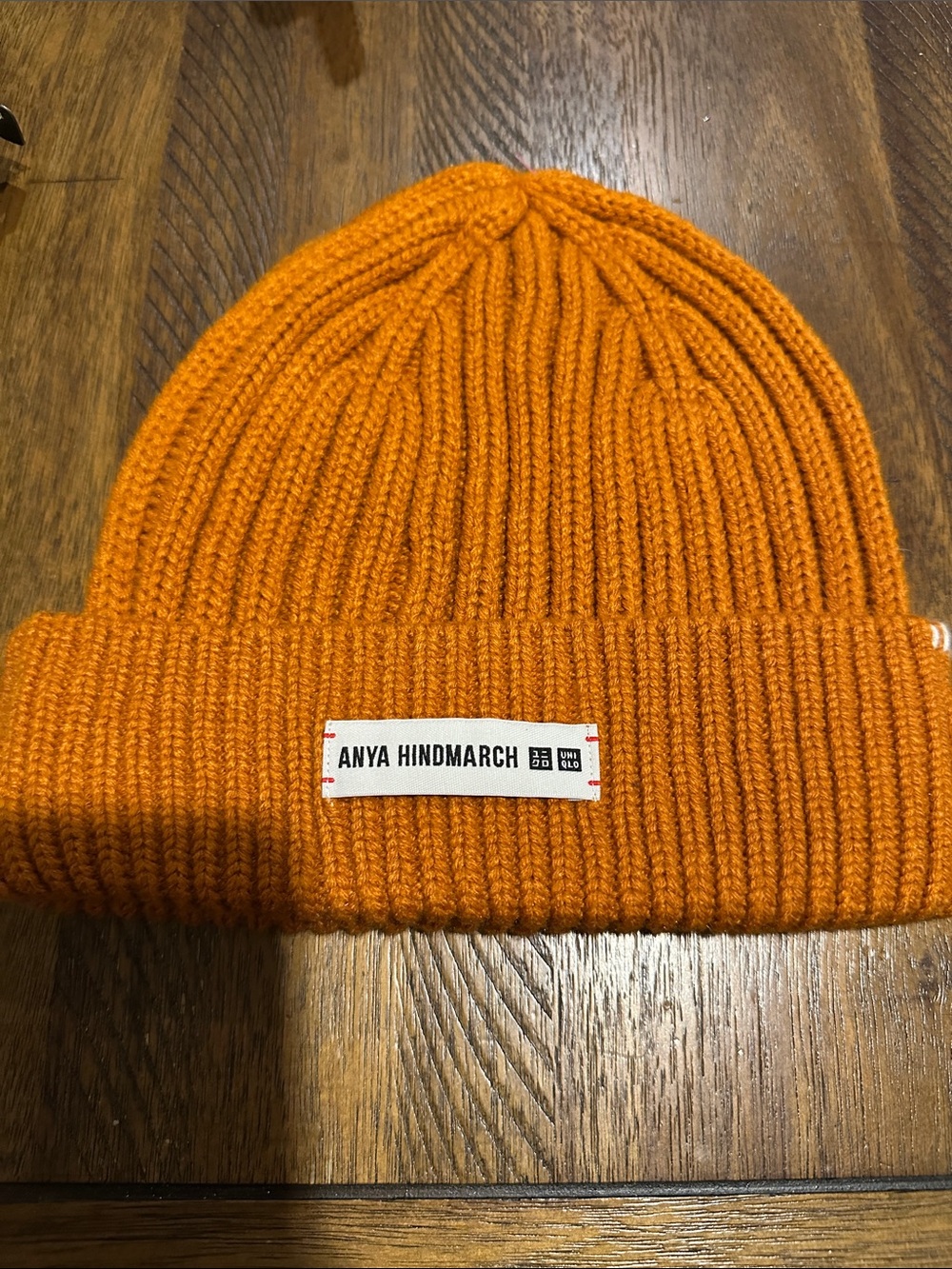 Anya Hindmarch Bright Orange Ribbed Cuff Beanie